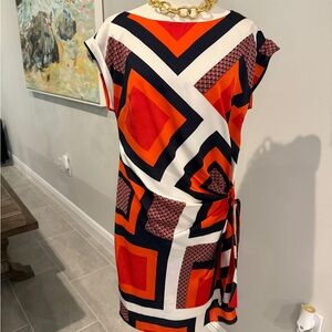 Ann Taylor Orange and Black Sheath Dress with Cap Dolman Sleeves
